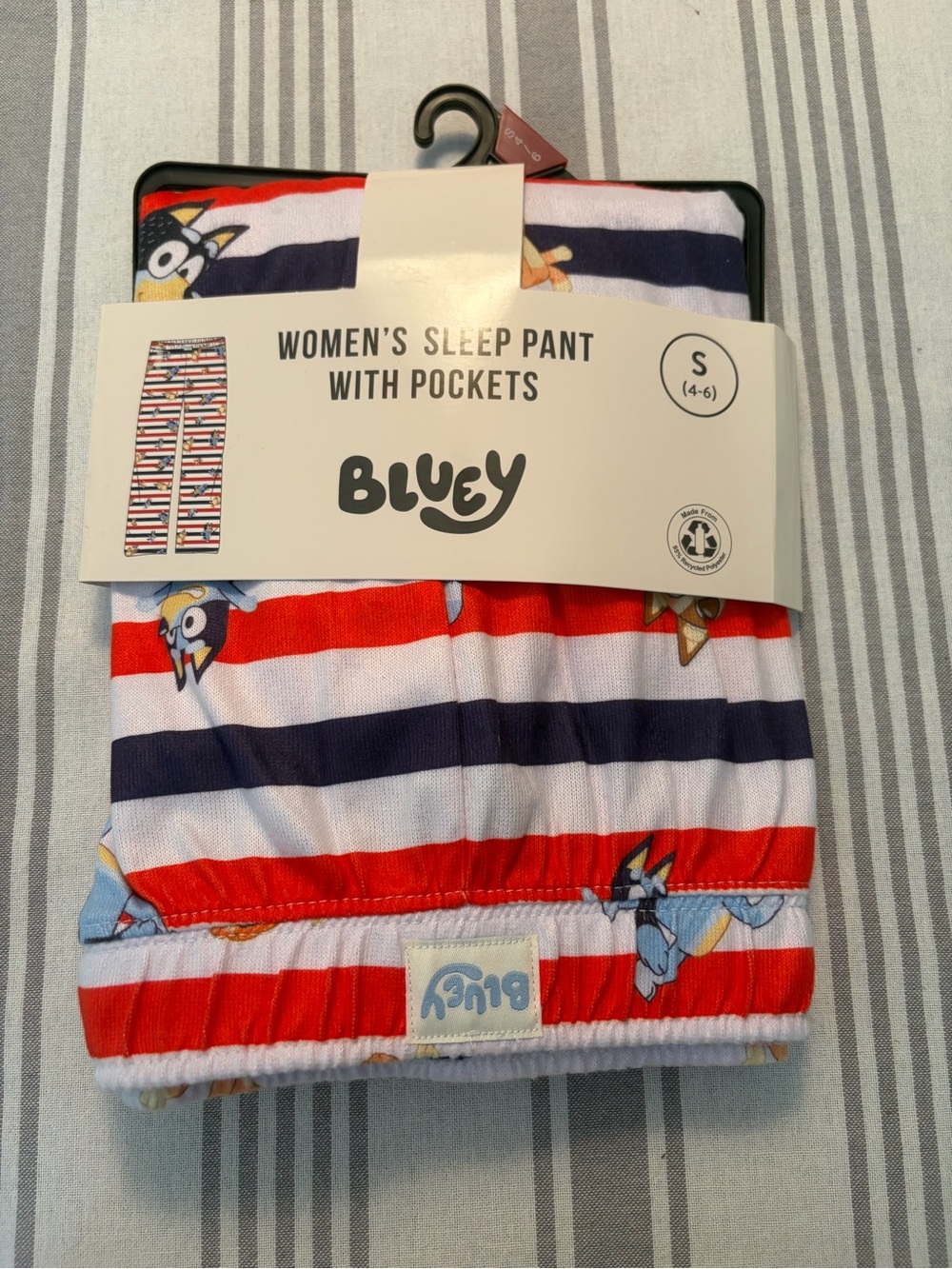 Women's Sleep Pants with Pockets - Red, White & Navy Stripes (S)